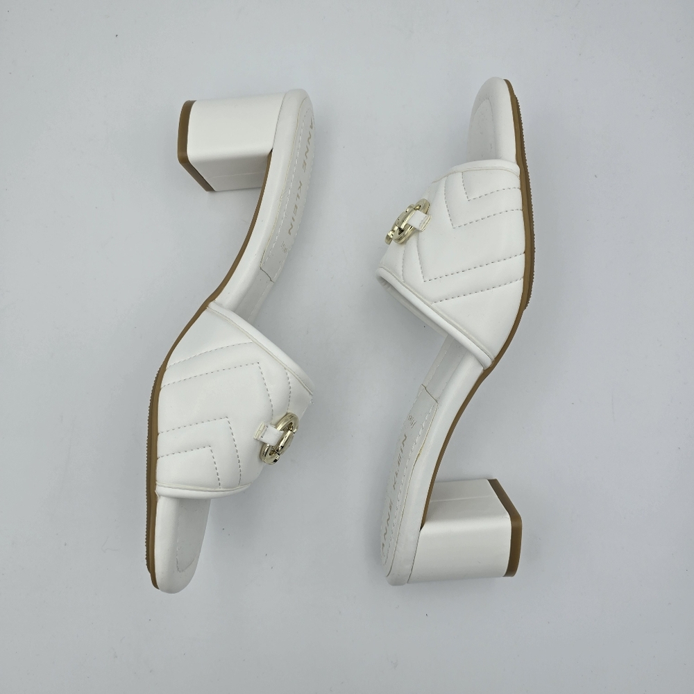 NWOT Anne Klein Kendra Slippers (Block Heel Slide Sandals), White & Gold, 9.5M - Picture 12 of 16